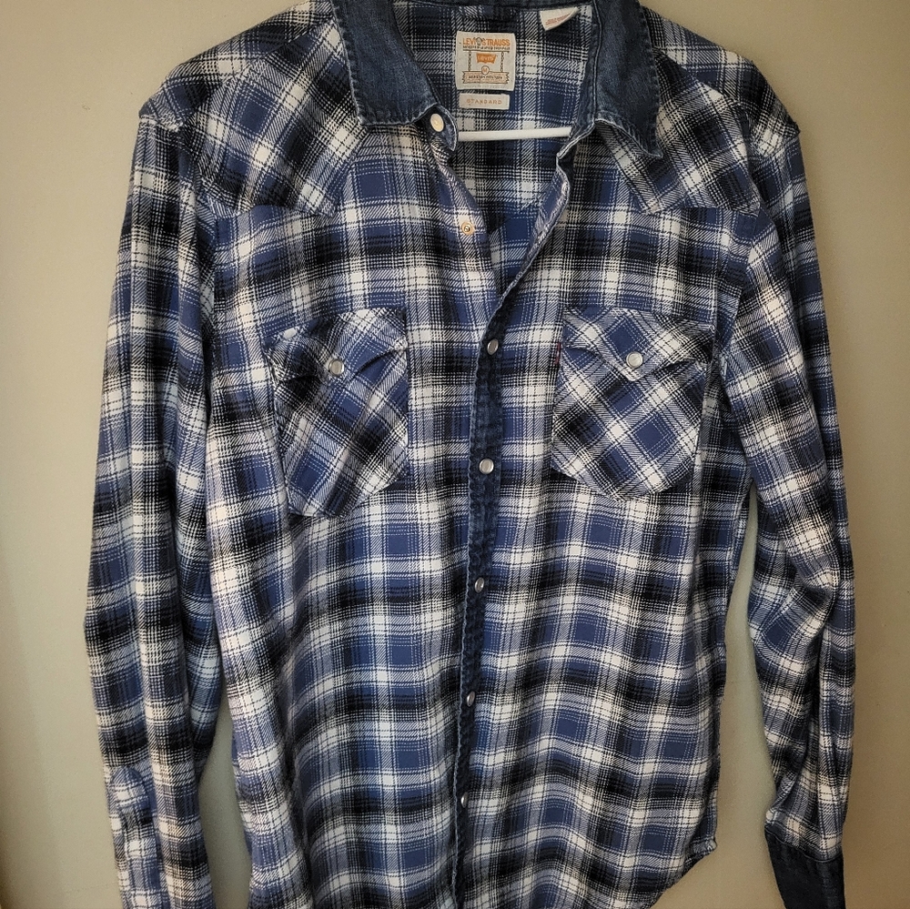 Levi's Blue Plaid Denim Collar Shirt